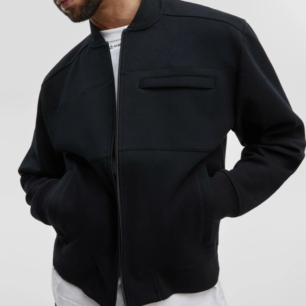 Mode of One Black‎ Heavy Knit Track Athleisure Bomber Jacket